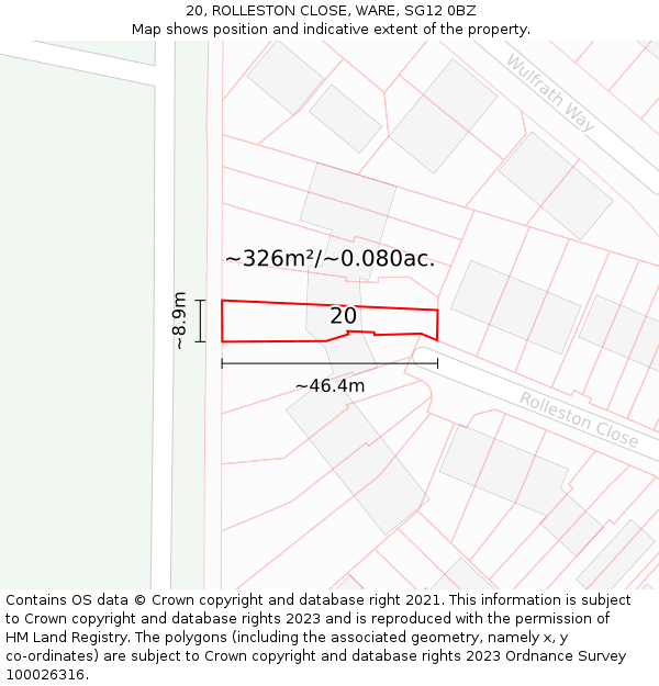 20, ROLLESTON CLOSE, WARE, SG12 0BZ: Plot and title map
