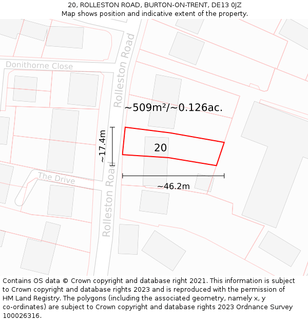 20, ROLLESTON ROAD, BURTON-ON-TRENT, DE13 0JZ: Plot and title map