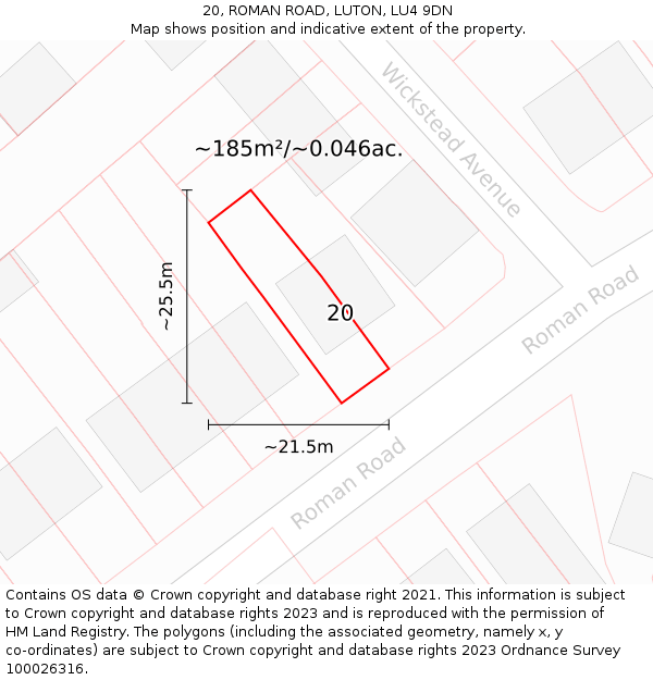 20, ROMAN ROAD, LUTON, LU4 9DN: Plot and title map