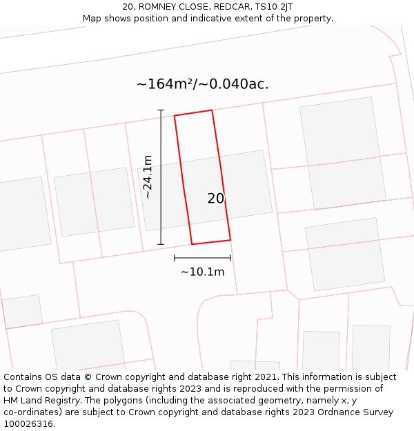 20, ROMNEY CLOSE, REDCAR, TS10 2JT: Plot and title map