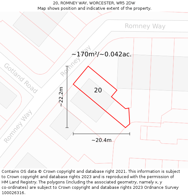 20, ROMNEY WAY, WORCESTER, WR5 2DW: Plot and title map