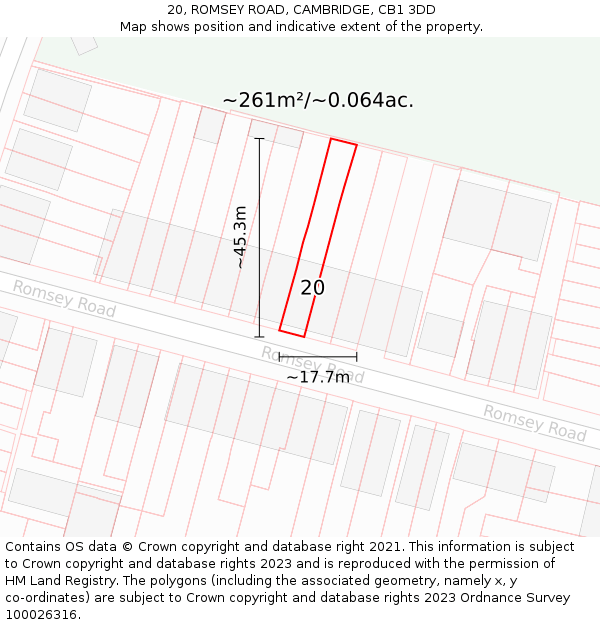 20, ROMSEY ROAD, CAMBRIDGE, CB1 3DD: Plot and title map