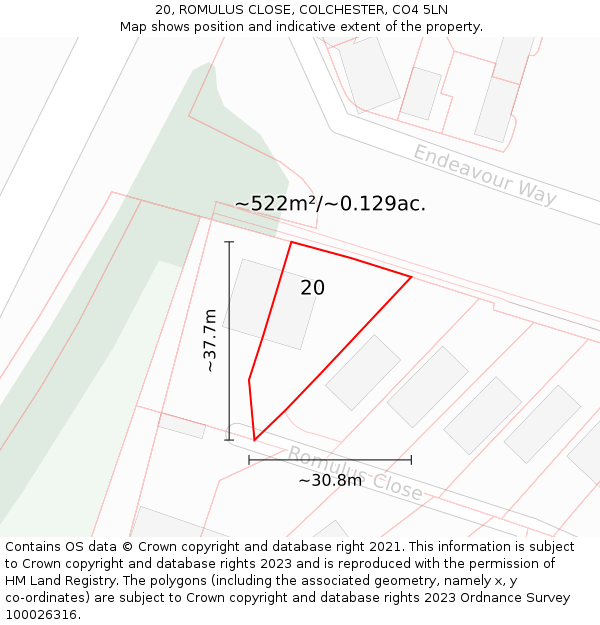 20, ROMULUS CLOSE, COLCHESTER, CO4 5LN: Plot and title map