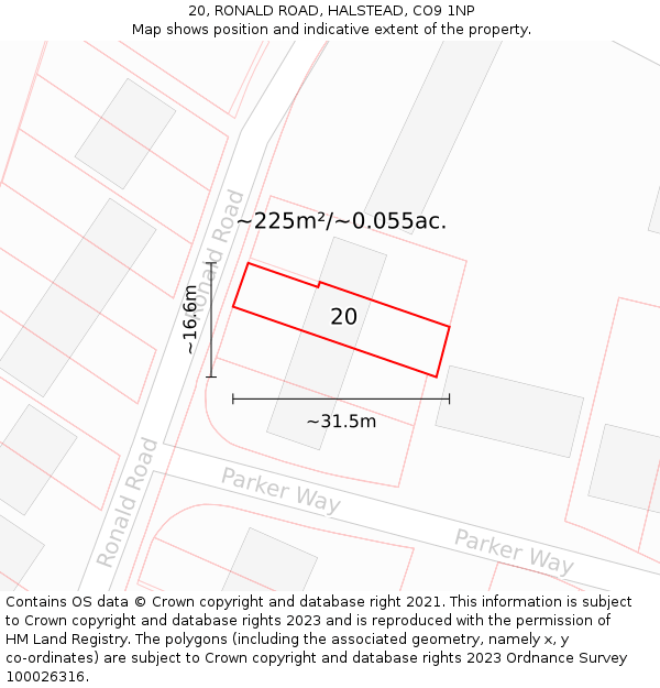 20, RONALD ROAD, HALSTEAD, CO9 1NP: Plot and title map