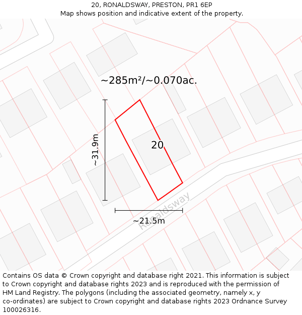 20, RONALDSWAY, PRESTON, PR1 6EP: Plot and title map