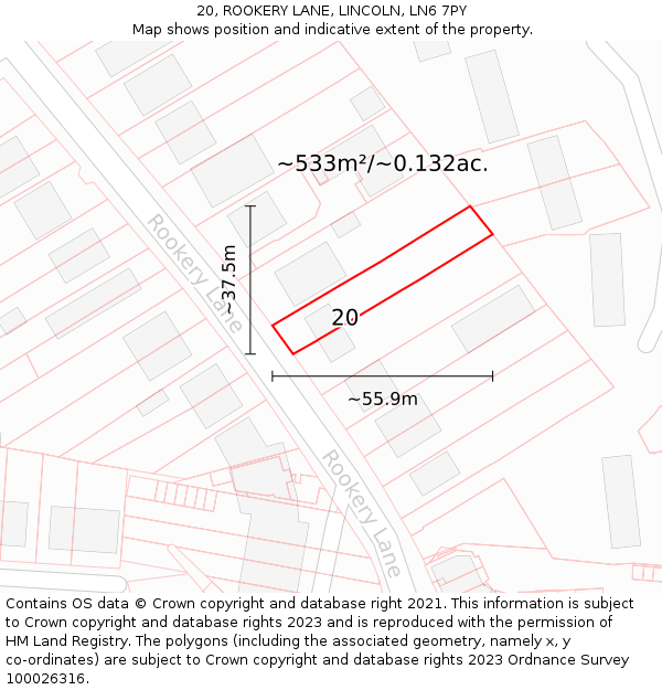 20, ROOKERY LANE, LINCOLN, LN6 7PY: Plot and title map