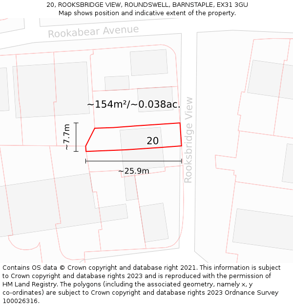 20, ROOKSBRIDGE VIEW, ROUNDSWELL, BARNSTAPLE, EX31 3GU: Plot and title map
