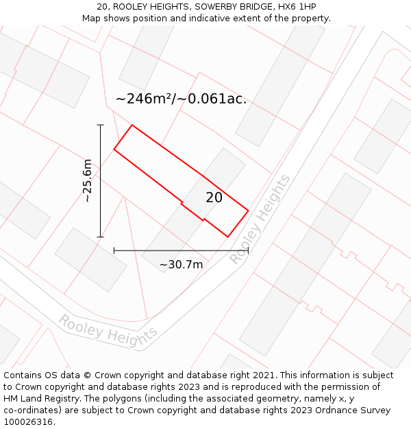 20, ROOLEY HEIGHTS, SOWERBY BRIDGE, HX6 1HP: Plot and title map