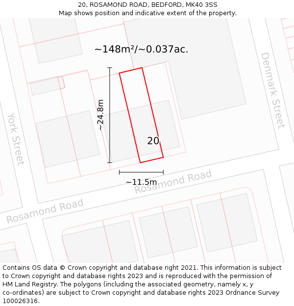 20, ROSAMOND ROAD, BEDFORD, MK40 3SS: Plot and title map