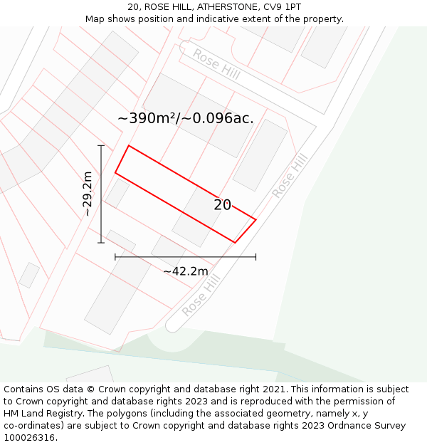 20, ROSE HILL, ATHERSTONE, CV9 1PT: Plot and title map