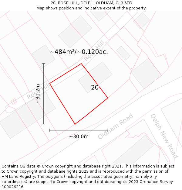 20, ROSE HILL, DELPH, OLDHAM, OL3 5ED: Plot and title map