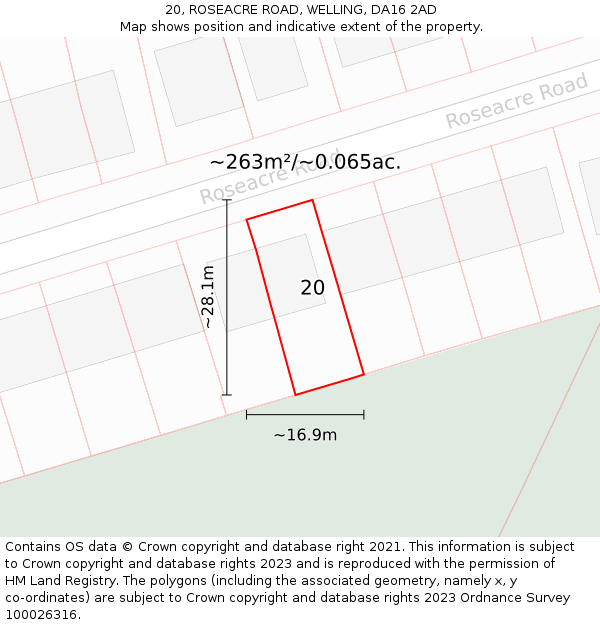 20, ROSEACRE ROAD, WELLING, DA16 2AD: Plot and title map