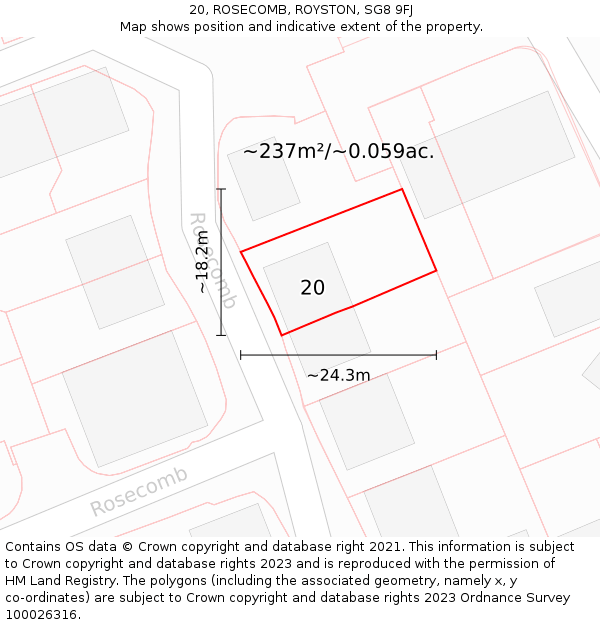 20, ROSECOMB, ROYSTON, SG8 9FJ: Plot and title map