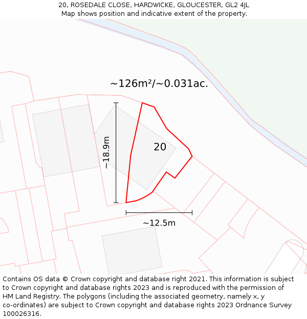 20, ROSEDALE CLOSE, HARDWICKE, GLOUCESTER, GL2 4JL: Plot and title map