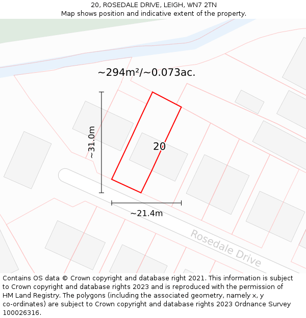 20, ROSEDALE DRIVE, LEIGH, WN7 2TN: Plot and title map