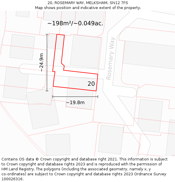 20, ROSEMARY WAY, MELKSHAM, SN12 7FS: Plot and title map