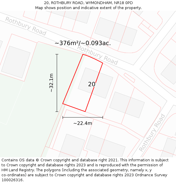 20, ROTHBURY ROAD, WYMONDHAM, NR18 0PD: Plot and title map
