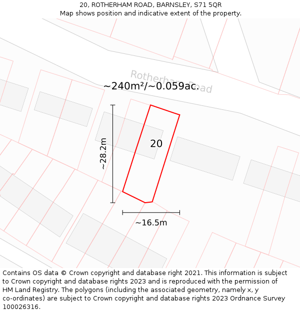 20, ROTHERHAM ROAD, BARNSLEY, S71 5QR: Plot and title map