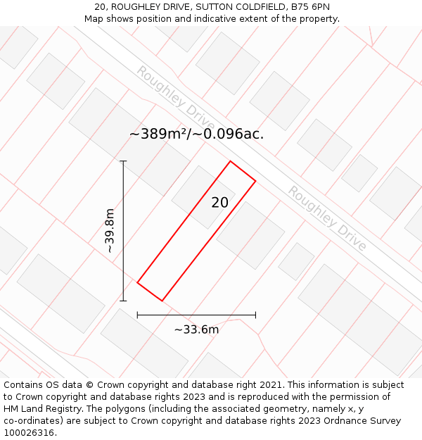 20, ROUGHLEY DRIVE, SUTTON COLDFIELD, B75 6PN: Plot and title map