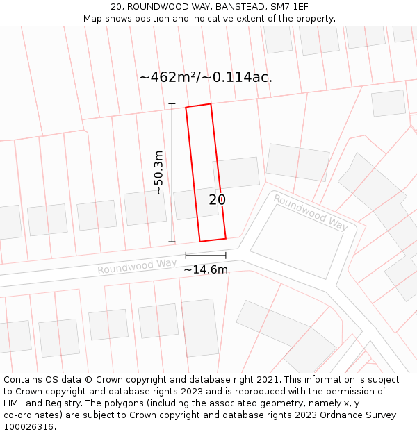 20, ROUNDWOOD WAY, BANSTEAD, SM7 1EF: Plot and title map