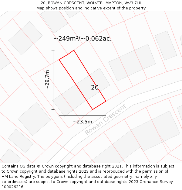 20, ROWAN CRESCENT, WOLVERHAMPTON, WV3 7HL: Plot and title map
