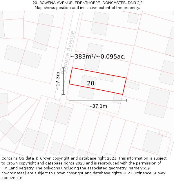 20, ROWENA AVENUE, EDENTHORPE, DONCASTER, DN3 2JF: Plot and title map
