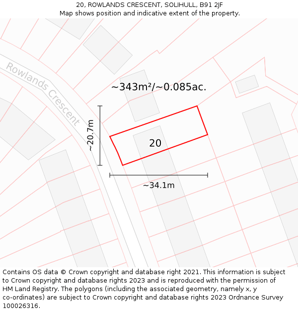 20, ROWLANDS CRESCENT, SOLIHULL, B91 2JF: Plot and title map