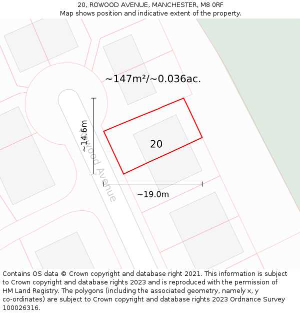 20, ROWOOD AVENUE, MANCHESTER, M8 0RF: Plot and title map