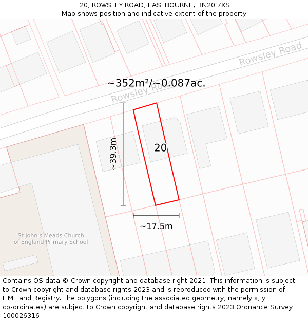 20, ROWSLEY ROAD, EASTBOURNE, BN20 7XS: Plot and title map