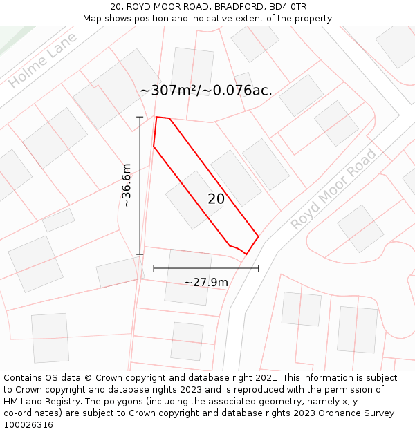 20, ROYD MOOR ROAD, BRADFORD, BD4 0TR: Plot and title map