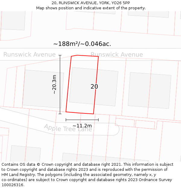 20, RUNSWICK AVENUE, YORK, YO26 5PP: Plot and title map