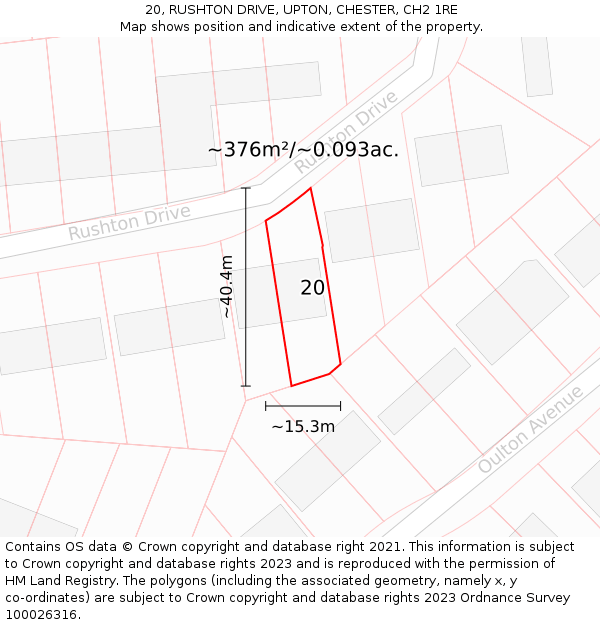 20, RUSHTON DRIVE, UPTON, CHESTER, CH2 1RE: Plot and title map