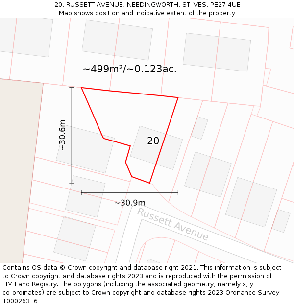 20, RUSSETT AVENUE, NEEDINGWORTH, ST IVES, PE27 4UE: Plot and title map