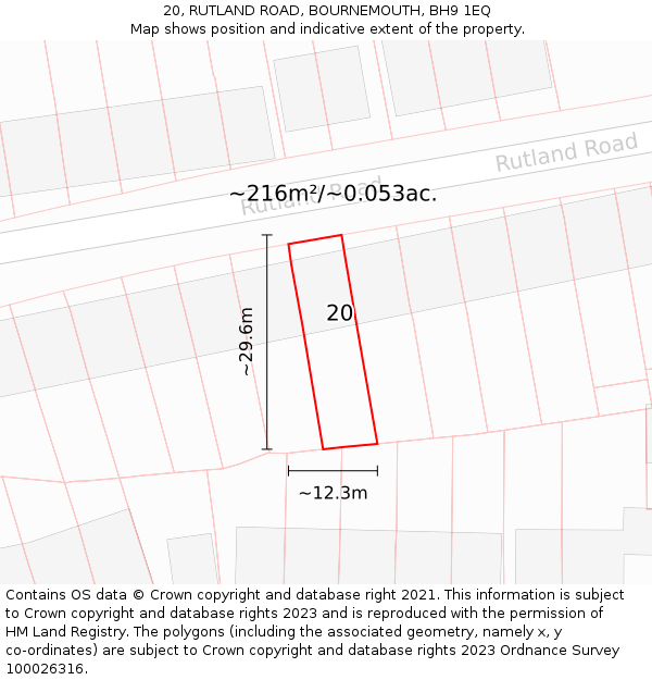 20, RUTLAND ROAD, BOURNEMOUTH, BH9 1EQ: Plot and title map