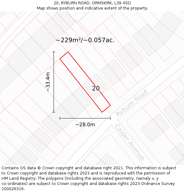 20, RYBURN ROAD, ORMSKIRK, L39 4SD: Plot and title map