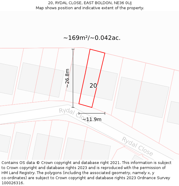20, RYDAL CLOSE, EAST BOLDON, NE36 0UJ: Plot and title map