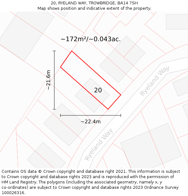 20, RYELAND WAY, TROWBRIDGE, BA14 7SH: Plot and title map