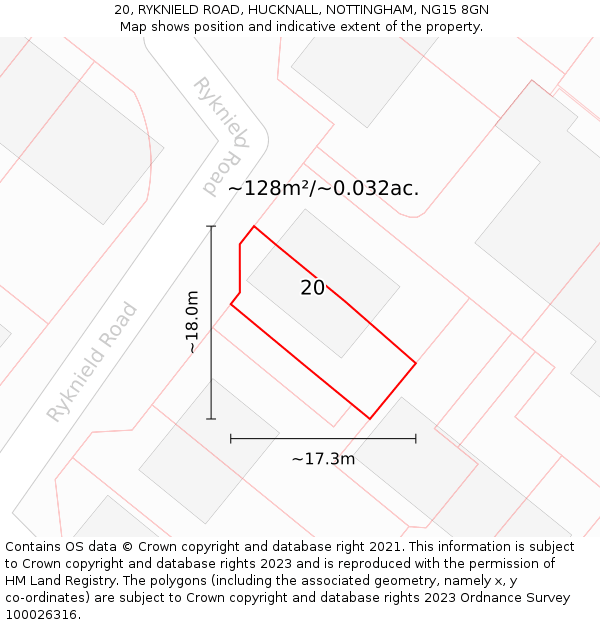 20, RYKNIELD ROAD, HUCKNALL, NOTTINGHAM, NG15 8GN: Plot and title map
