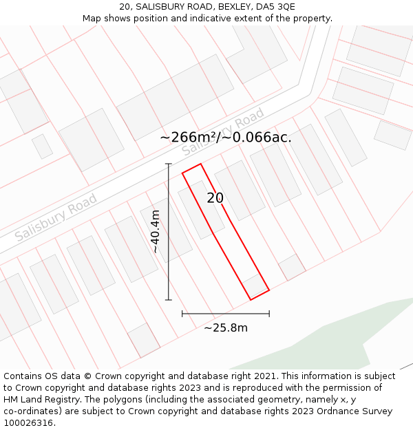 20, SALISBURY ROAD, BEXLEY, DA5 3QE: Plot and title map