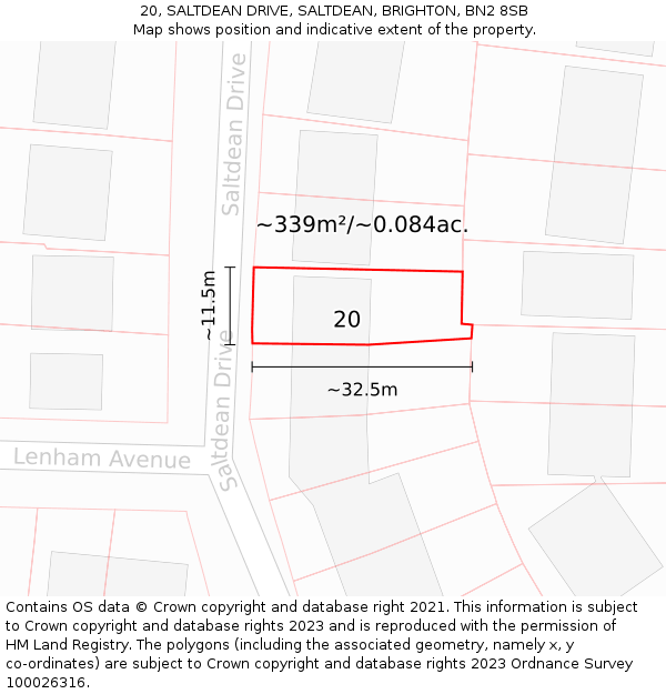 20, SALTDEAN DRIVE, SALTDEAN, BRIGHTON, BN2 8SB: Plot and title map