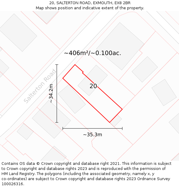 20, SALTERTON ROAD, EXMOUTH, EX8 2BR: Plot and title map