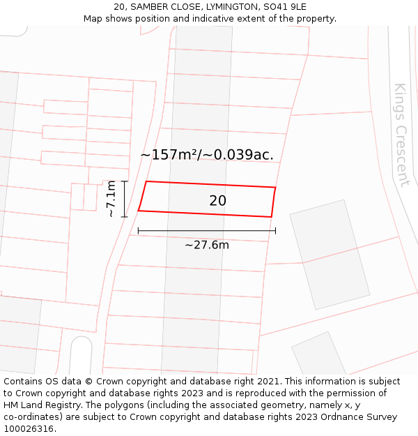 20, SAMBER CLOSE, LYMINGTON, SO41 9LE: Plot and title map