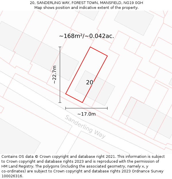 20, SANDERLING WAY, FOREST TOWN, MANSFIELD, NG19 0GH: Plot and title map
