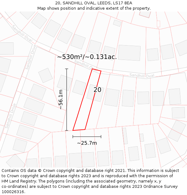 20, SANDHILL OVAL, LEEDS, LS17 8EA: Plot and title map