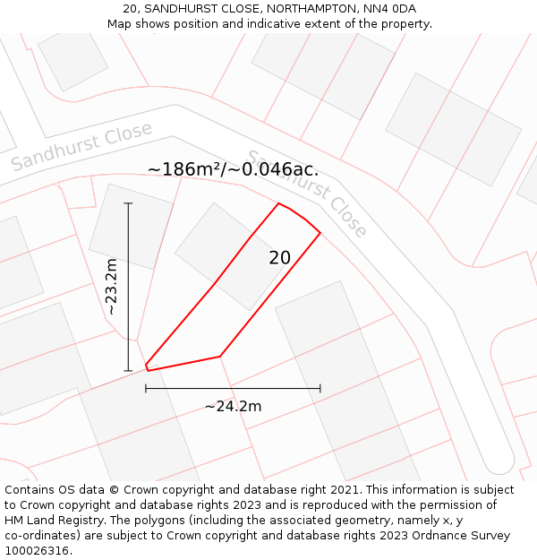 20, SANDHURST CLOSE, NORTHAMPTON, NN4 0DA: Plot and title map