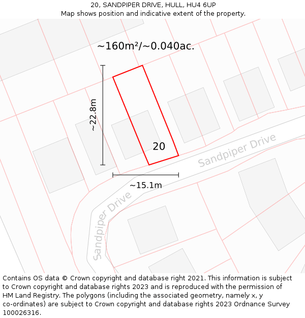 20, SANDPIPER DRIVE, HULL, HU4 6UP: Plot and title map