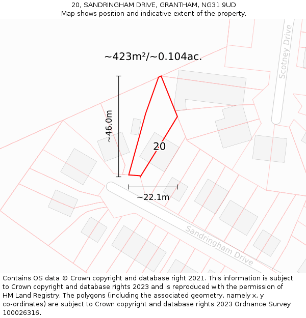 20, SANDRINGHAM DRIVE, GRANTHAM, NG31 9UD: Plot and title map