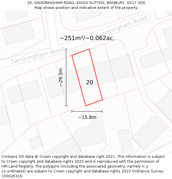 20, SANDRINGHAM ROAD, KINGS SUTTON, BANBURY, OX17 3QS: Plot and title map