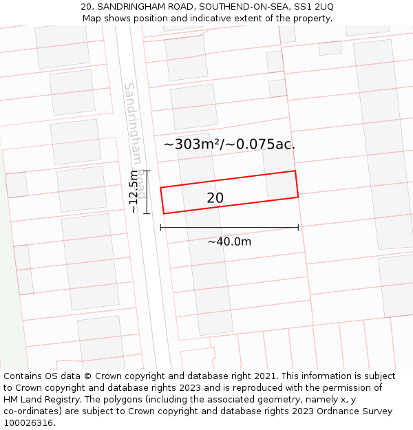 20, SANDRINGHAM ROAD, SOUTHEND-ON-SEA, SS1 2UQ: Plot and title map