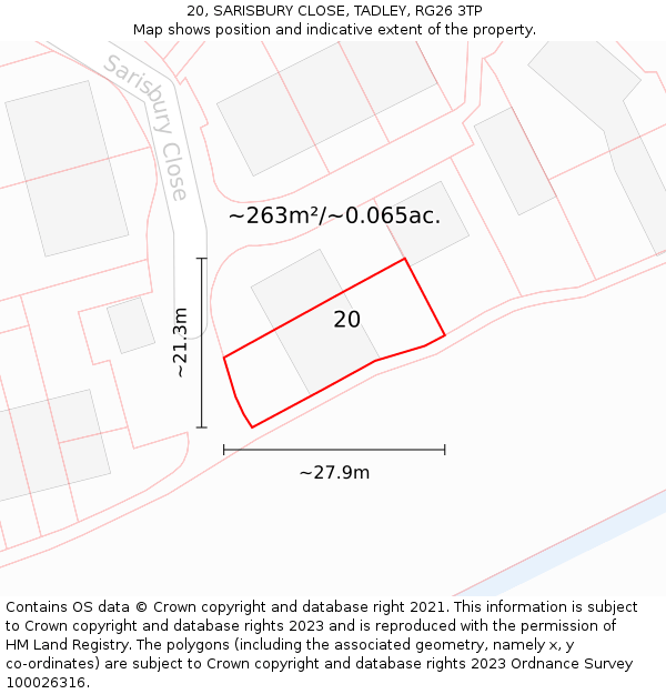 20, SARISBURY CLOSE, TADLEY, RG26 3TP: Plot and title map